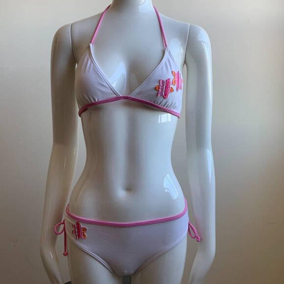 Billabong Girls swimwear pink & white floral patch and logo bikini set - Picture 1 of 6
